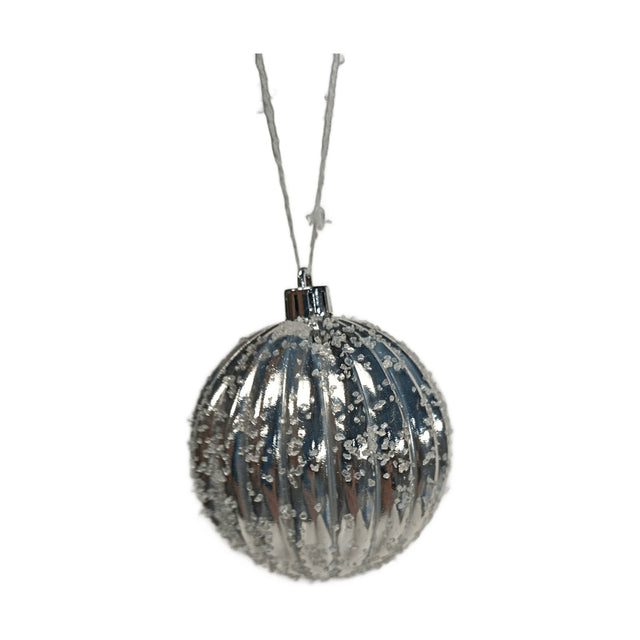 (ABJ450030-3)BAUBLE WITH SUGAR SNOW 8CM - SILVER