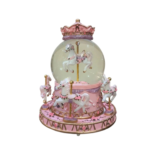 Snow globe with horse on carousel 15x17cm