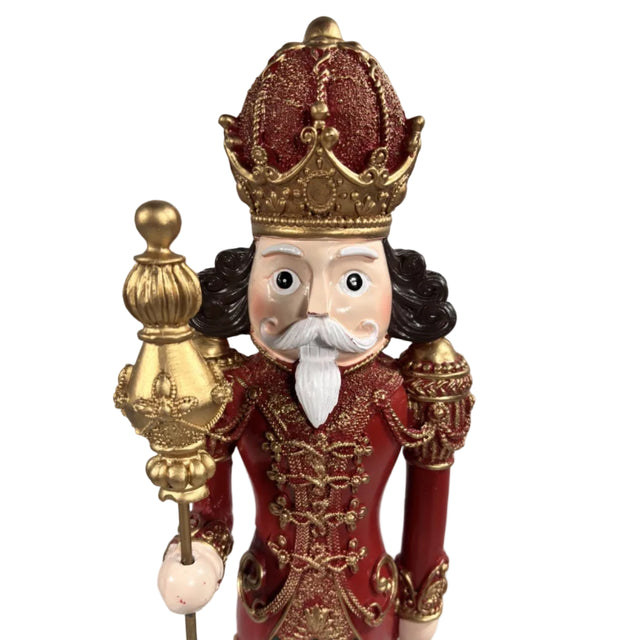 Red and gold nutcracker with staff 49cm