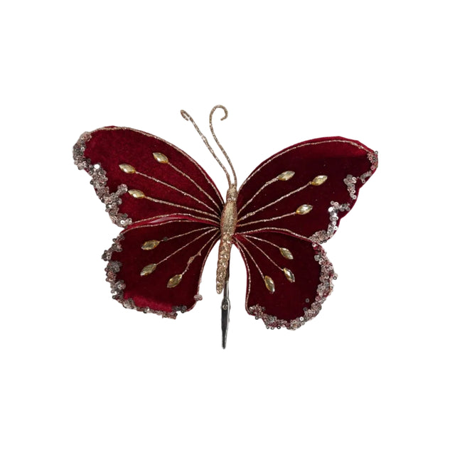 Burgundy velvet butterfly with clip 23x20cm