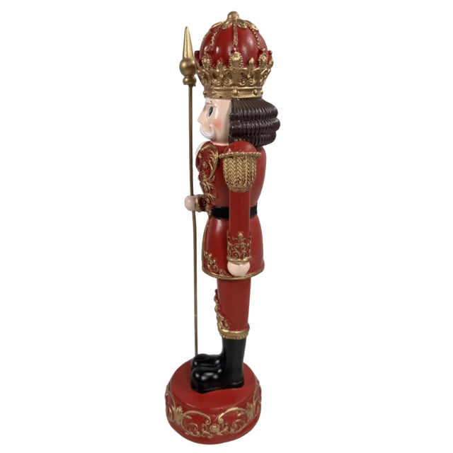 Red and gold nutcracker with staff 34cm
