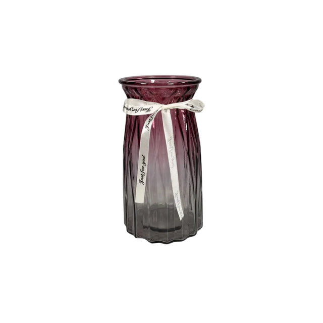Rainbow Black Ribbed Glass Vase 20cm
