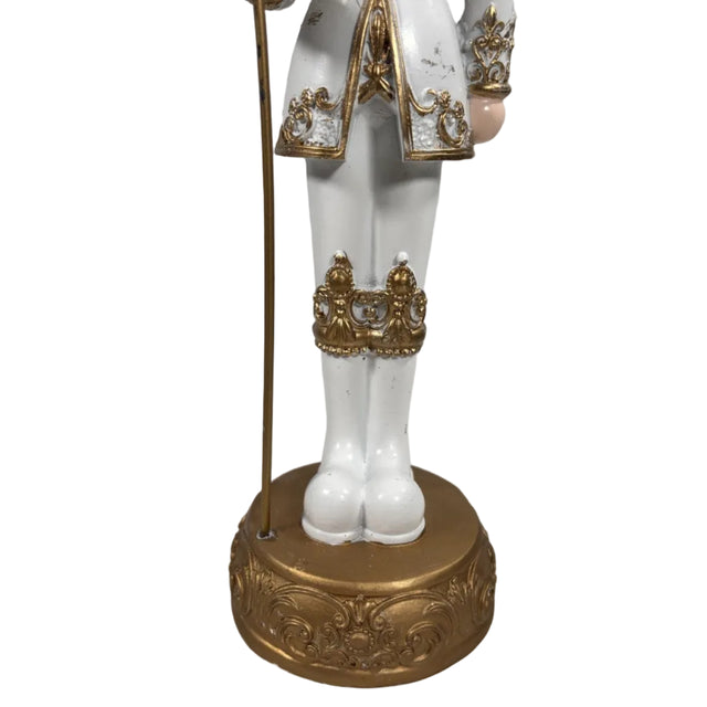 Gold and white nutcracker with staff 34cm