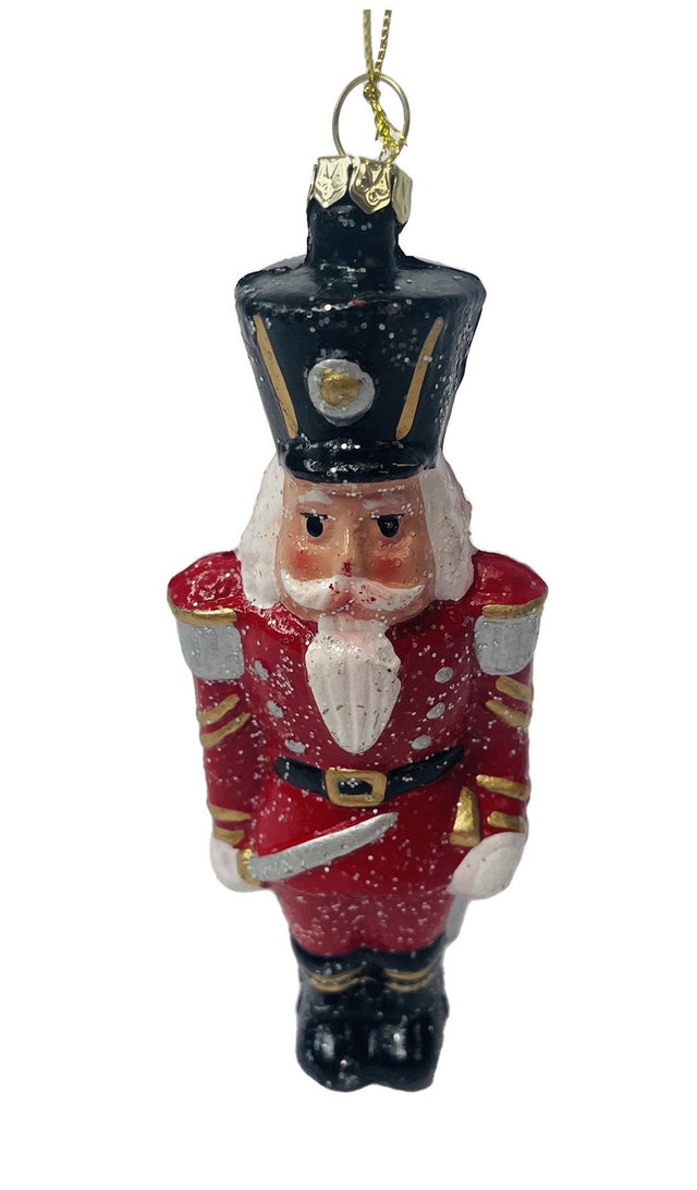 Red Nutcracker Shatterproof Silver Glitter Lacquar Hanging Ornament 4.5X6X15.8Cm