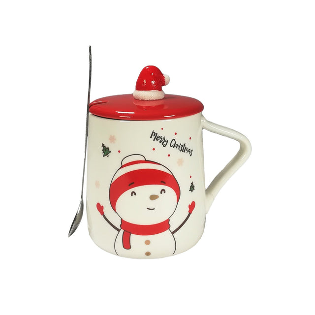 Snowman Mug With Spoon And Lid 8x8x10cm