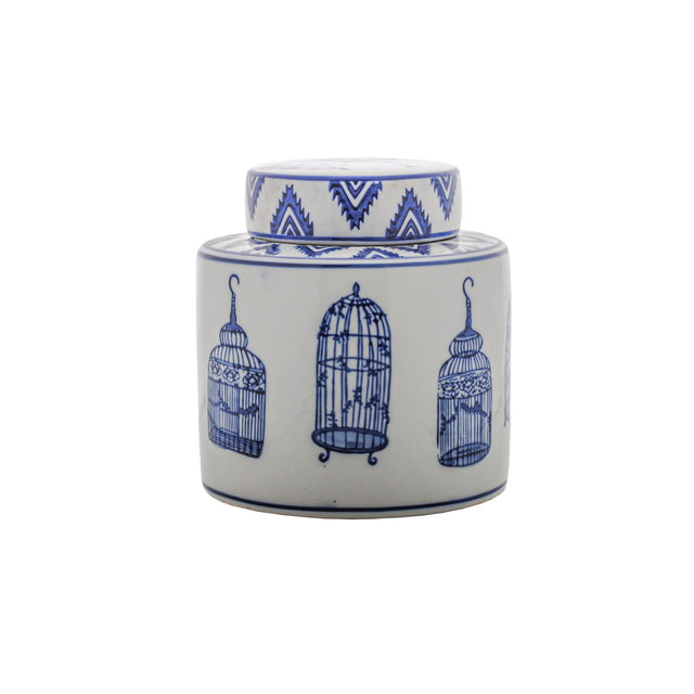 White / Navy Cage Ginger Jar 17cm