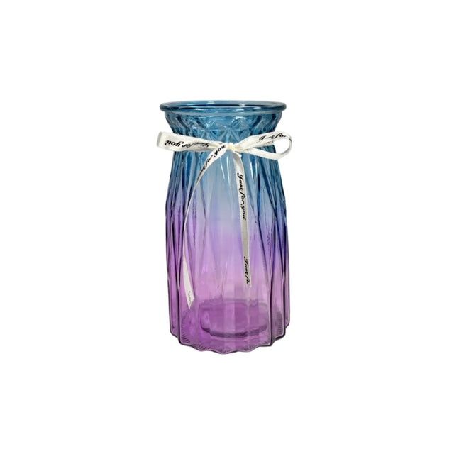 Rainbow Pink Ribbed Glass Vase 20cm