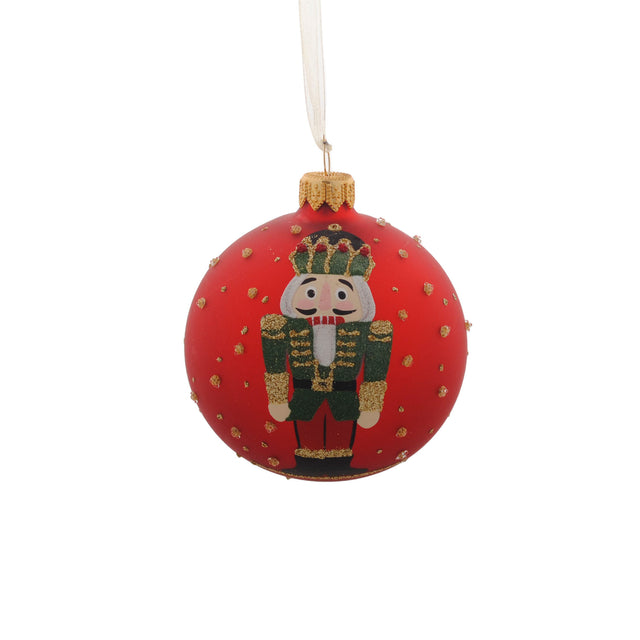 Glass Matt Christmas Red Bauble Nutcracker (8cm)