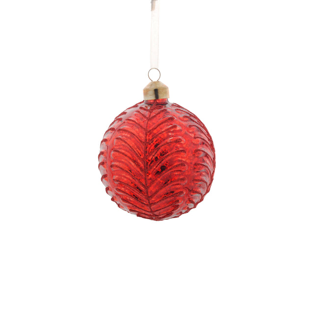 Bauble Glass Antique Red With Leaf Design