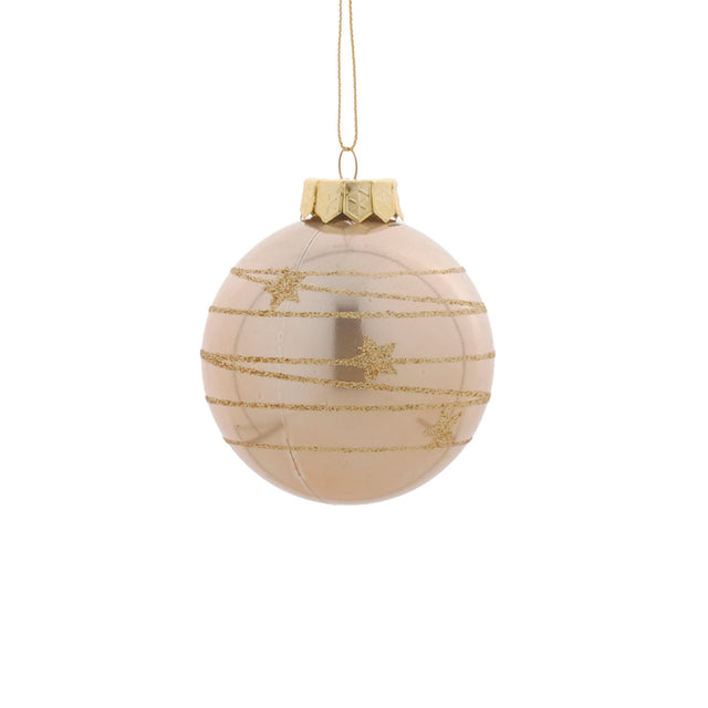 BAUBLE WITH GOLD STRIPES AND STARS L/GOLD SHINY 8CM