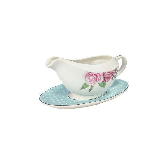 JENNA CLIFFORD - Wavy Rose Gravy Boat With Saucer