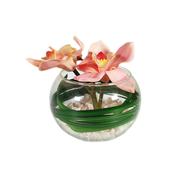 Artificial Orchid In Glass Bowl  - Pink