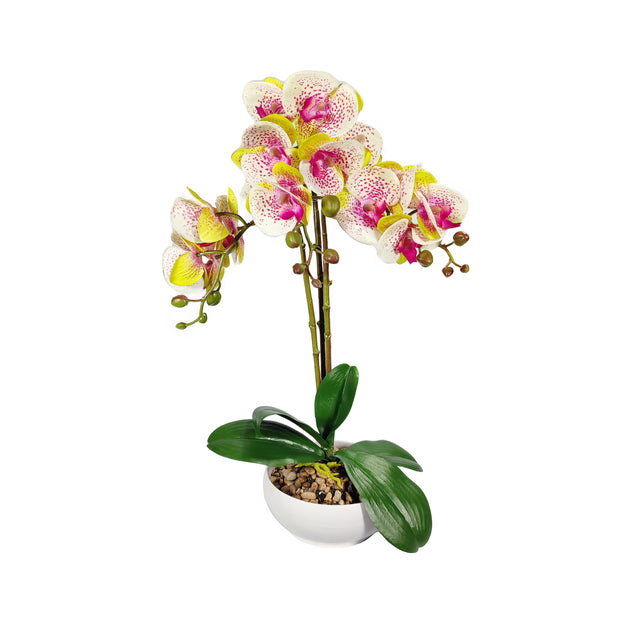 Artificial Phalaenopsis in pot - White/Pink