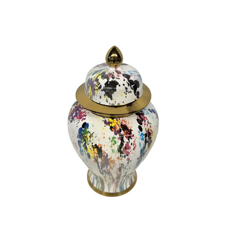 Ginger jar white with paint splatter design 8x32cm