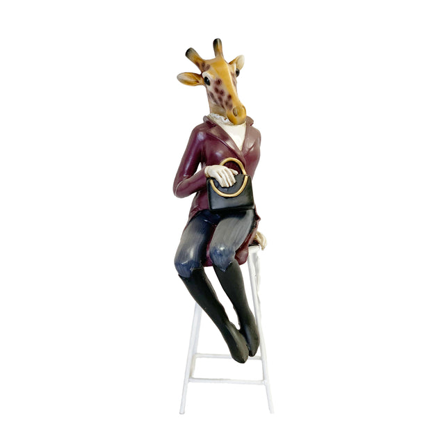 Statue Giraffe Lady With Handbag 12x8x34cm