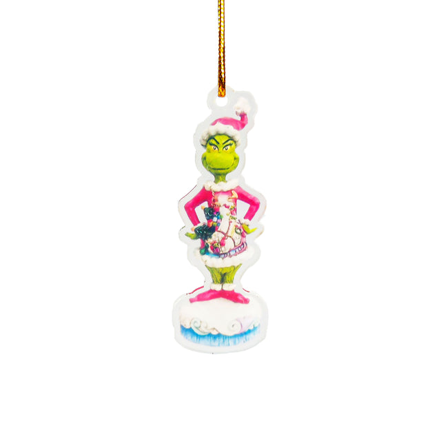 Plastic Hanging Grinch Decoration with Christmas Hat & Jersey (8cm)