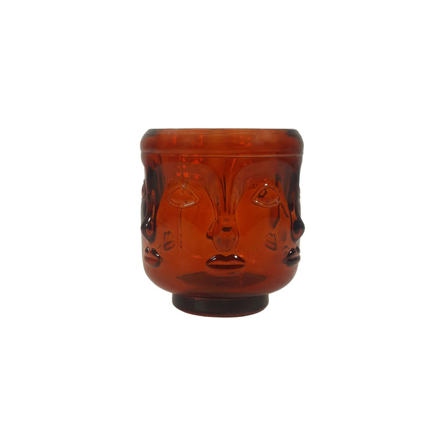 Candelholder Glass Faces - Terracotta