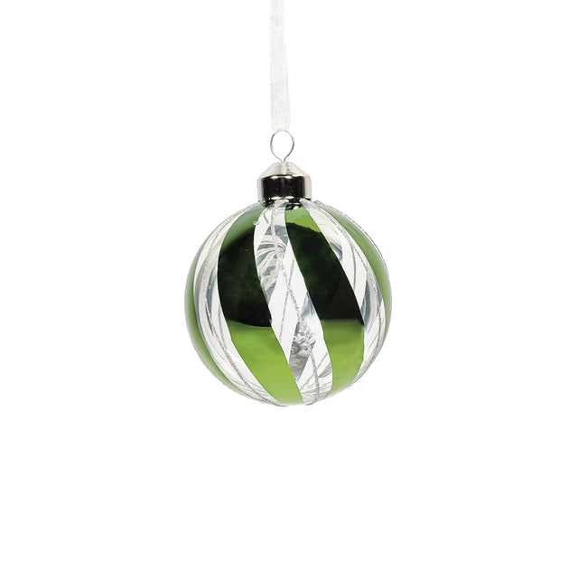 Bauble Glass With White And Green Swirl