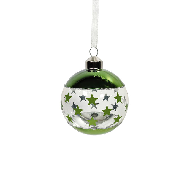 Bauble Glass Clear with Small Green Stars