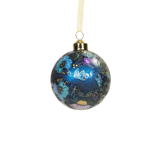 Bauble Glass With Flowers Dark Blue