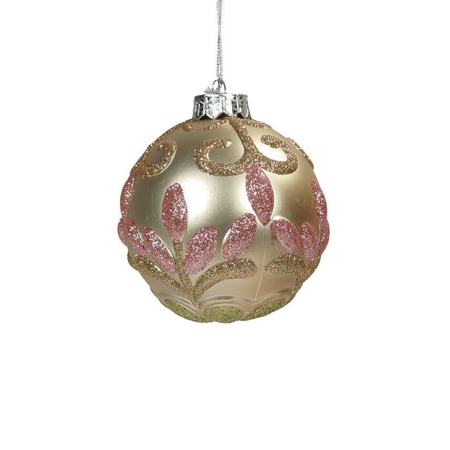 Bauble Shatterproof With Flower Design Pearl Matt 10cm