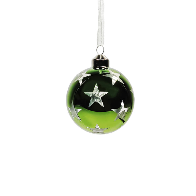 Bauble Glass Green With Big Stars