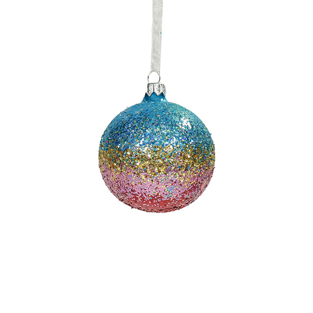 Bauble Glass With Glitter Blue Top