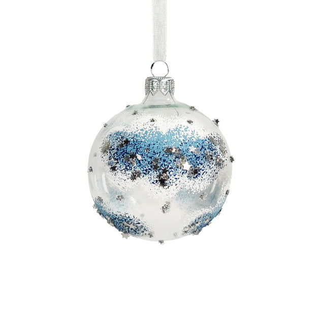 Bauble Glass Clear And Blue With Star Blotches