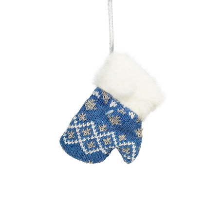 hanging blue knitted mitten- 8x2x14cm
