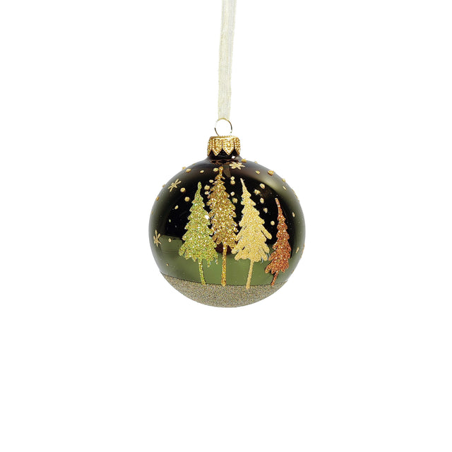 Bauble Glass With Trees Pine Green