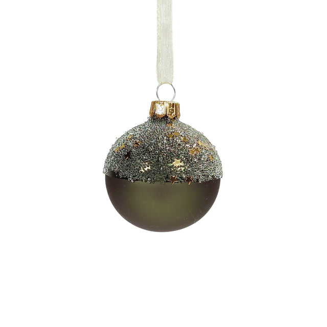 Bauble Glass Pine Green With Glitter Matt