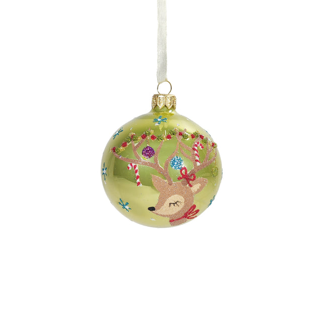 Bauble Glass With Reindeer And Candy Green