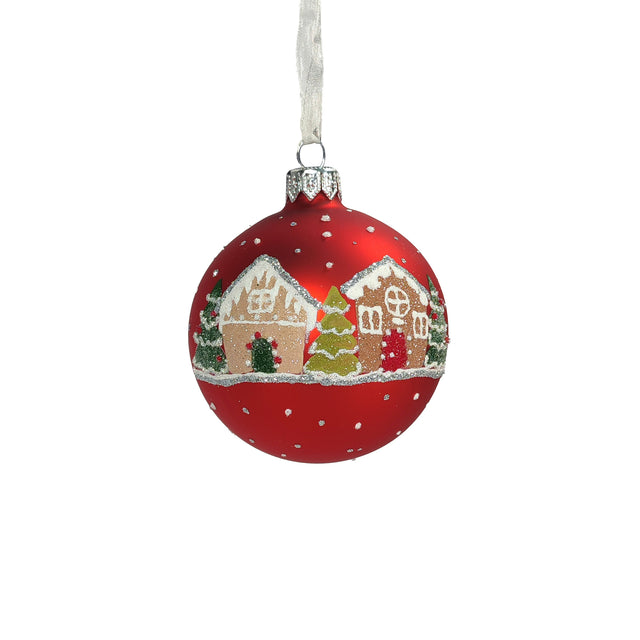 Bauble Glass With Gingerbread House Red