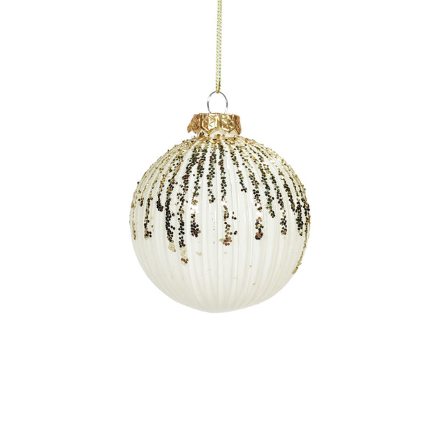 Bauble Glass White With Gold Lines