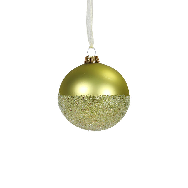 Bauble Glass With Glitter Pistachio Matt