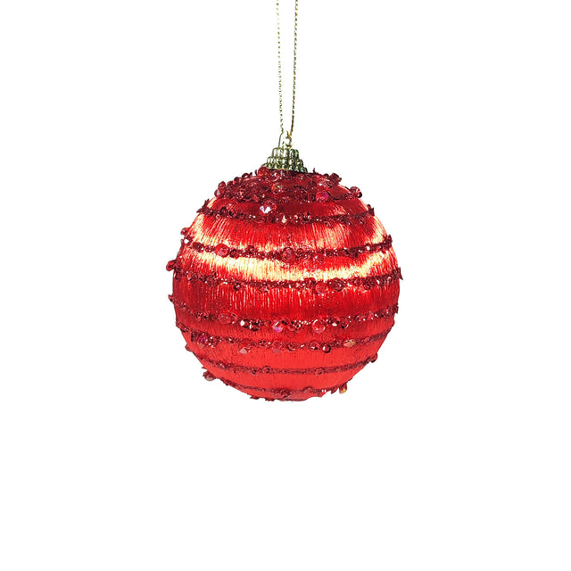 Bauble Foam Glitter Red With Horisontal Lines