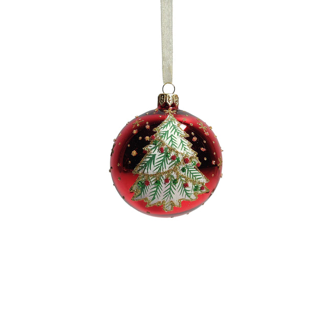 Bauble Glass Red With Tree