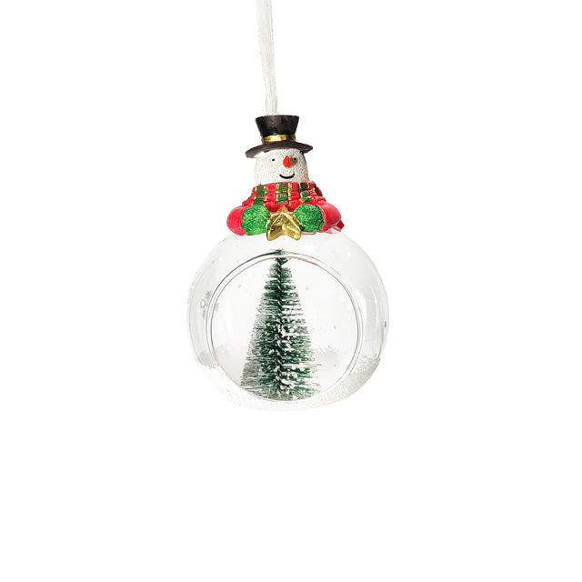 Glass Bauble With Snow And Tree With Snowman 8x15cm