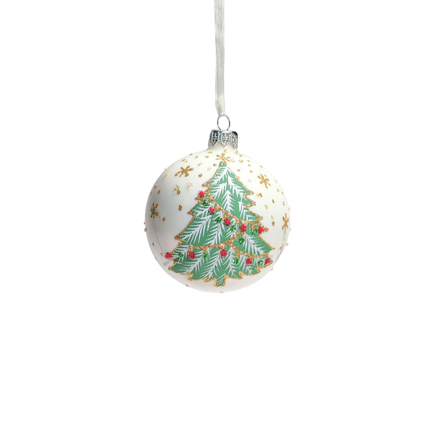 Bauble Glass White With Tree