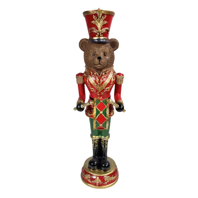 Teddy Bear Nutcracker Red And Green Drum 18.2x15.5x52cm