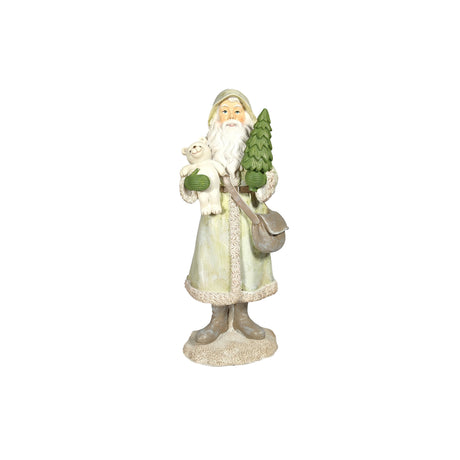 Christmas Santa Holding a Bear and Christmas tree (Light Green Resin)