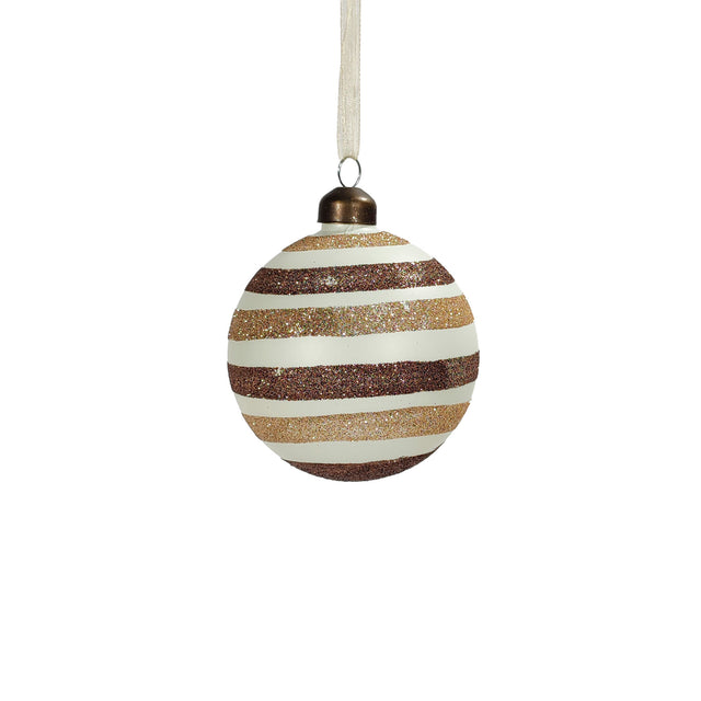 Bauble With Gold And Pearl With Horisontal Lines 8cm