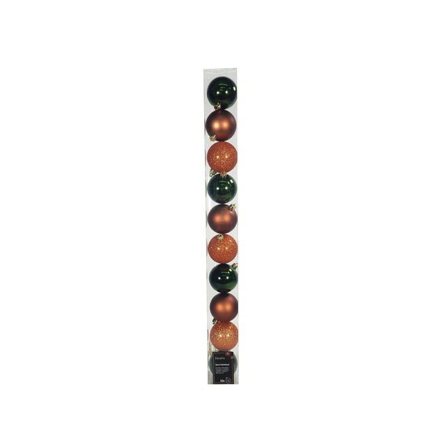 Bauble Set Of 10 Mix Of Pine Green, Copper, Brown