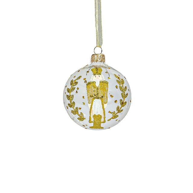 Golden Nutcracker on Glass Bauble 8cm