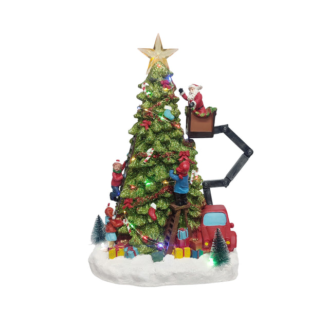 Led Scenery Santa Decorating A Christmas Tree 21.5x27x39cm