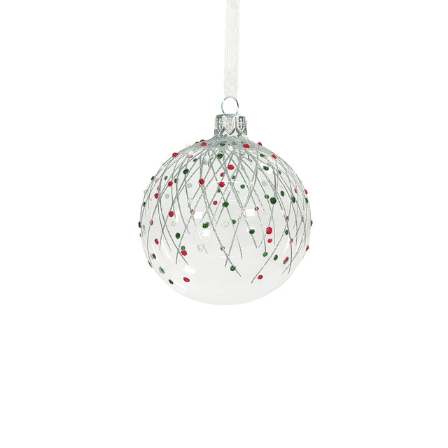 Bauble Clear With Glitter Stripes