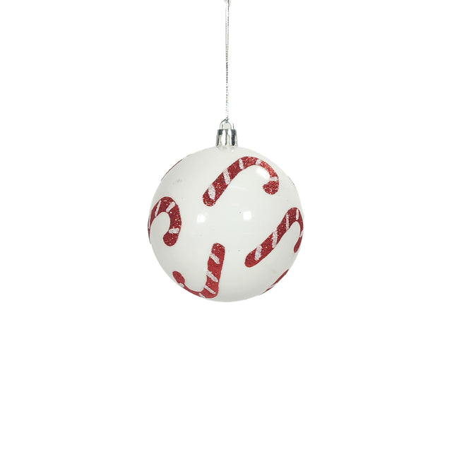 Bauble White With Candy Canes 8cm