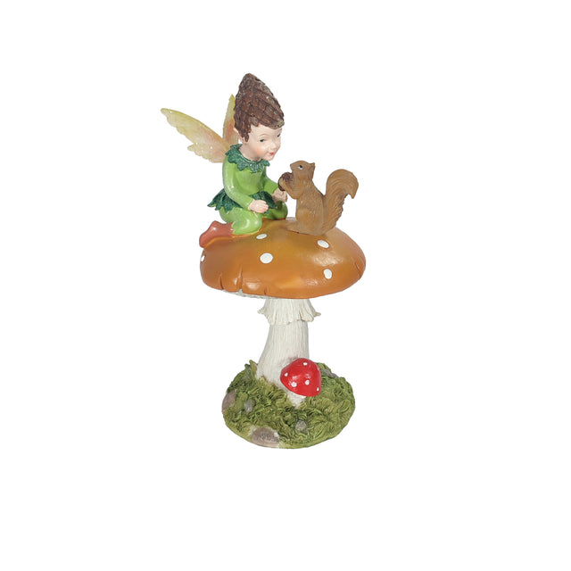 Fairy & Squirrel On Mushroom 10X11,5X20cm