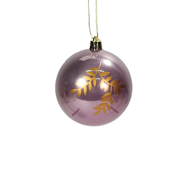 Bauble Purple With Gold Leaf Design - Shiny