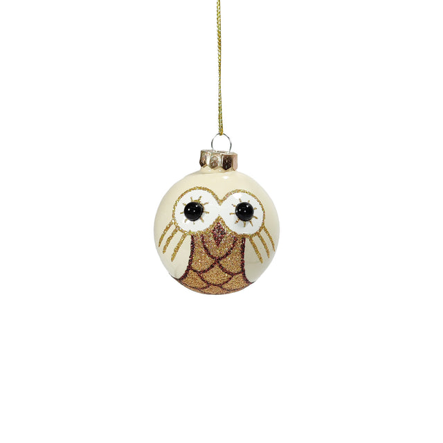 Bauble With Owl White 6cm